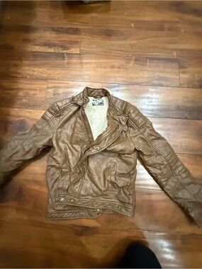 First Wave Tan Faux Leather Kids Bomber Jacket with Quilted Shoulders